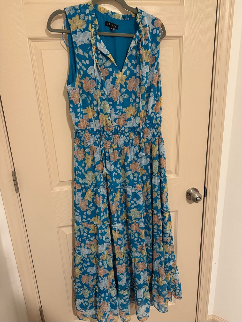 1. State Teal Blue Floral Sleeveless Maxi Dress